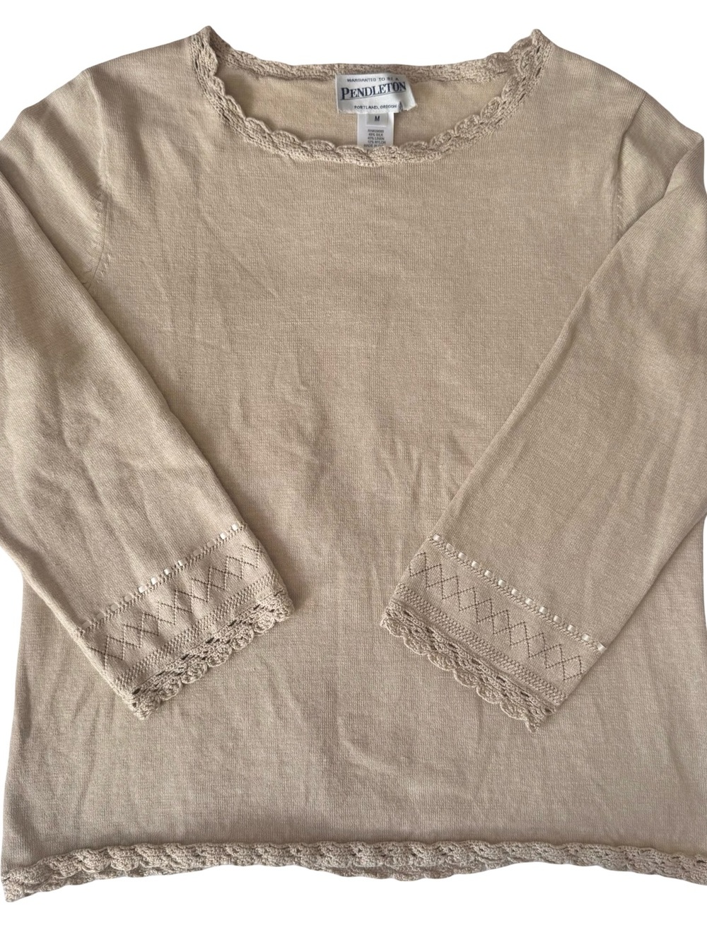 Pendleton Women’s Beige Silk Linen Lace Crochet Knit Sweater Size M